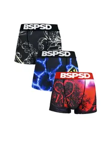 3Pcs Printed Breathable Stretch Fitted Men's Underwear Boxers Briefs, Soft Comfortable Inner Wear Men Short, Ideal for Daily Use, Knitted Stretch Underwear
