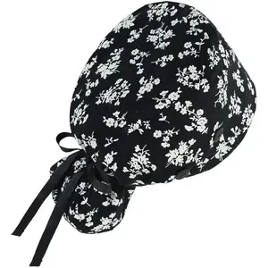 Ponytail Scrub Caps Women with Button, Satin Lined Nurse Caps for Women, Breathable & Adjustable