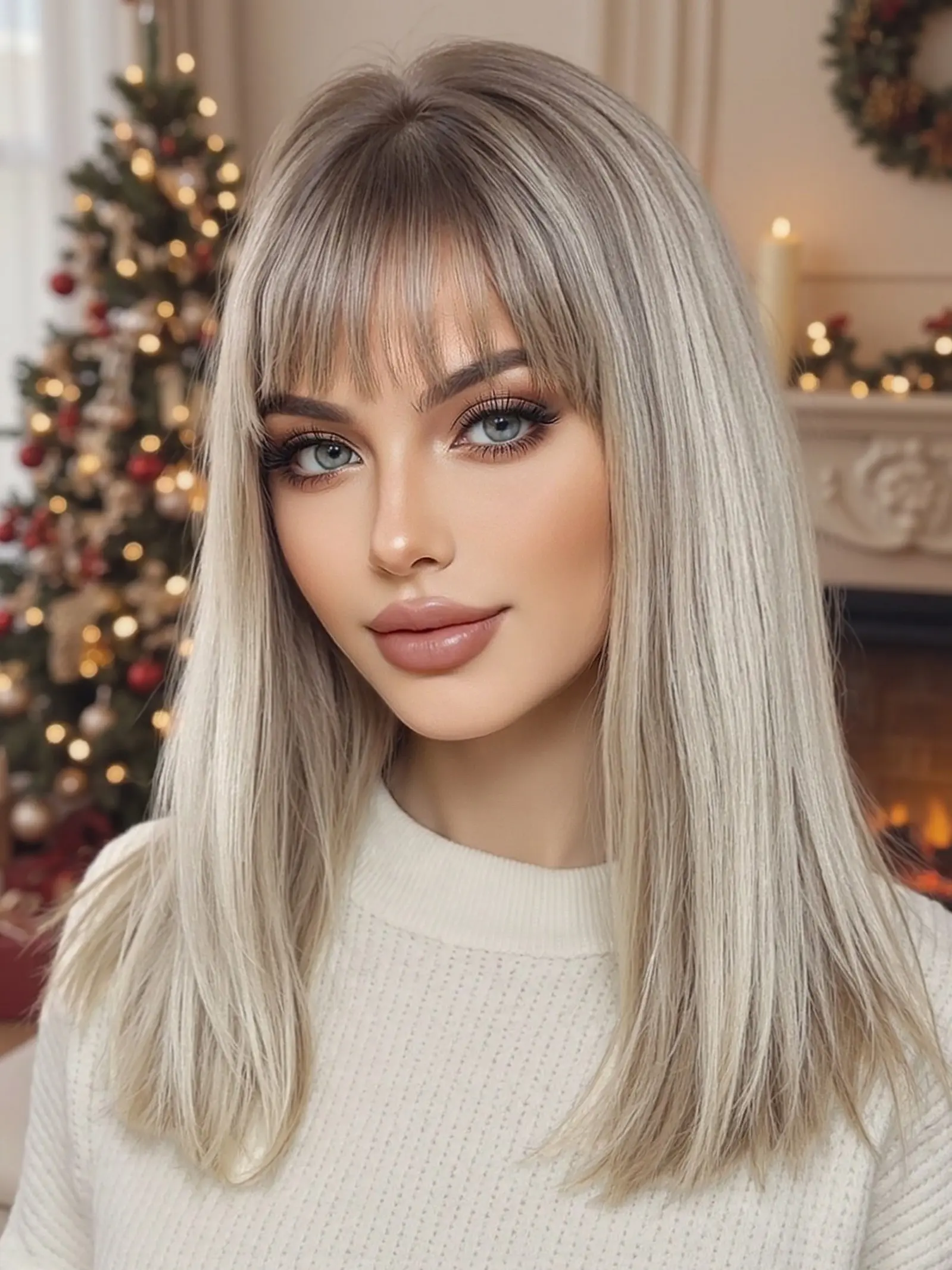 Silver Wig, 14 Inch Straight Hair with Bangs, Synthetic Machine Wigs, Comfortable Realistic Fit, Perfect for Holidays, All Seasons
