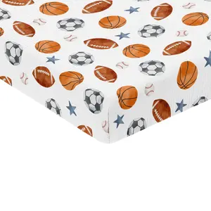 Sweet Jojo Designs Muslin Crib Sheets (Sports Theme) for Baby Boys, Infant Nursery, Toddler Room - 100% Cotton Fitted Sheet Standard Size (Vintage, Soccer Balls, Football, Baseball, Basketball, Stars)