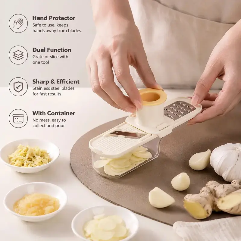 1 Piece 3 in 1 Multifunctional Food Grater, Ergonomic Anti-Slip Hand Guard to Prevent Cutting Fingers, Multi Blade Slicing Shredding Grinding Tool for Ginger Garlic Carrots Cheese, Daily Kitchen Cooking Accessory