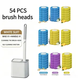 Disposable Toilet Brush Wand Kit, Toilet Scrubber Kit with Durable Holder & Mount, 54 Replaceable Sponge Refills - No-Touch Cleaner with Quick-Release Heads for Hygienic Deep Cleaning of Rim & Corners, Compact Storage