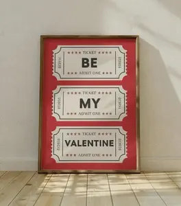 Be My Valentine Poster, Valentine’s Ticket Print, Romantic Wall Art, Valentine’s Day Gift