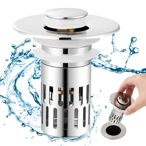 Universal 3-in-1 Bathroom Sink Stopper, Pop-up with Anti-Clog Removable, Stainless Steel Filter Basket Drain Hair Stopper, Brass Bullet Core, Anti-Odor Stopper