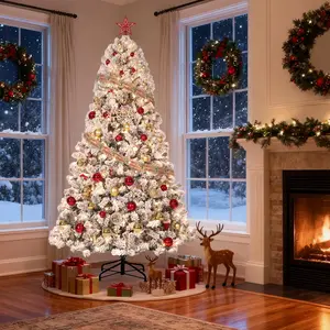 6 ft PVC Prelit Snow Flocked Pencil Spruce Artificial Christmas Tree - Pre-Decorated with Warm White Lights, Foldable Base, Life-Size Light-Up Christmas Decor for Home Party, White, Life-Size Christmas Decor