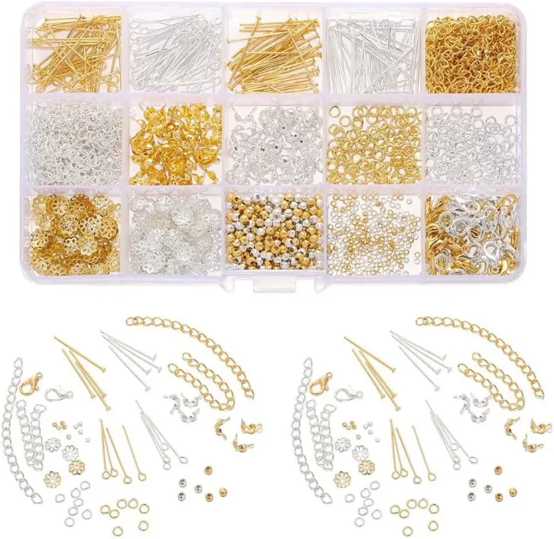15 Grid Gold and Silver Set Lobster Buckle Nine Character Needle Single Circle Flower Tray Extended Chain DIY Homemade