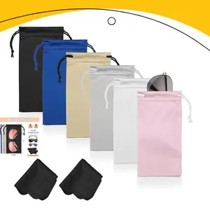 Microfiber Glasses Pouch 6 Pack, Soft Drawstring Sunglasses Case, Eyeglass Storage Bags for Phone with Cleaning Cloths, Scratch Proof Protection