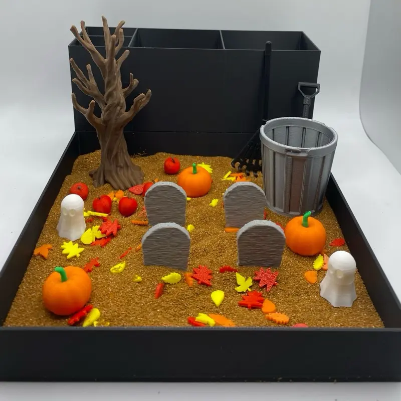 Fall Ghost Graveyard Zen Garden, Fall Desk Decor, Autumn Decor, Sensory Calming Sand Garden for Desk, Office Decor, Cubicle Decor