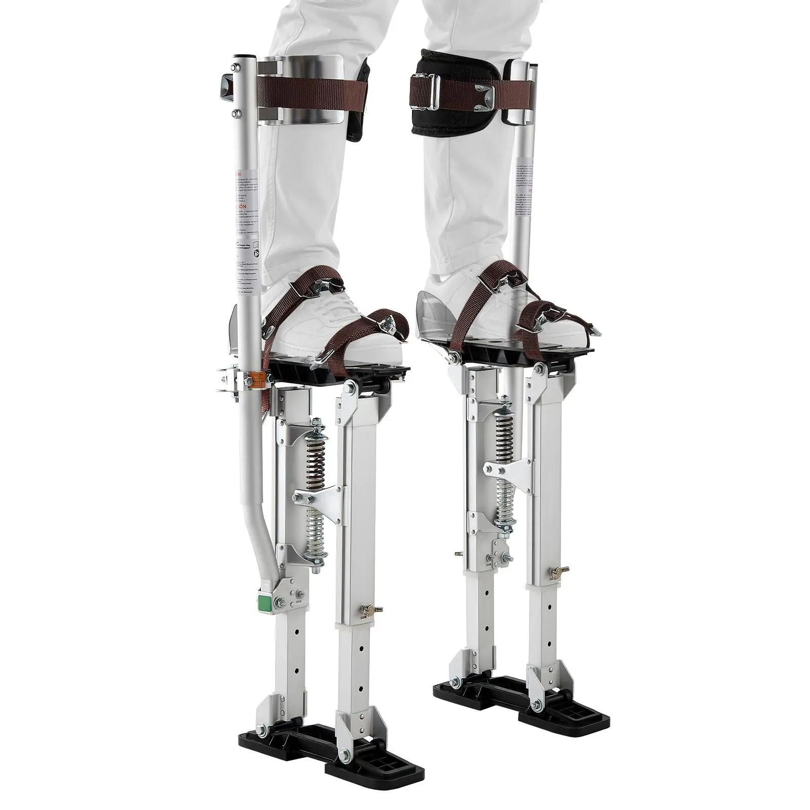 【SummerFinds】VEVOR Drywall Stilts, 16.1–24.1 in Adjustable Aluminum Painter Stilts, 228 lbs Load Capacity, Non-Slip Rubber Feet, Dual Spring Shock Absorption, Comfortable Leg Straps for Painting, Decoration,Silver