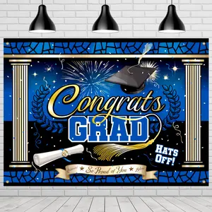 Blue Graduation Backdrop - Blue Graduation Party Supplies