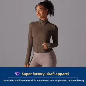 Custom-made stand-up collar long zipper long-sleeve jacket, brushed tight-fitting sports running fitness yoga top for women