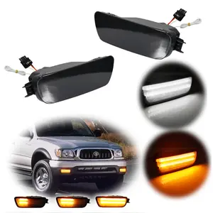 For 2001 2002 2003 2004 Toyota Tacoma Smoke Front Switchback LED Turn Signal DRL lamps Lights,Replace OEM 81510-04080 R & 81520-04080 L