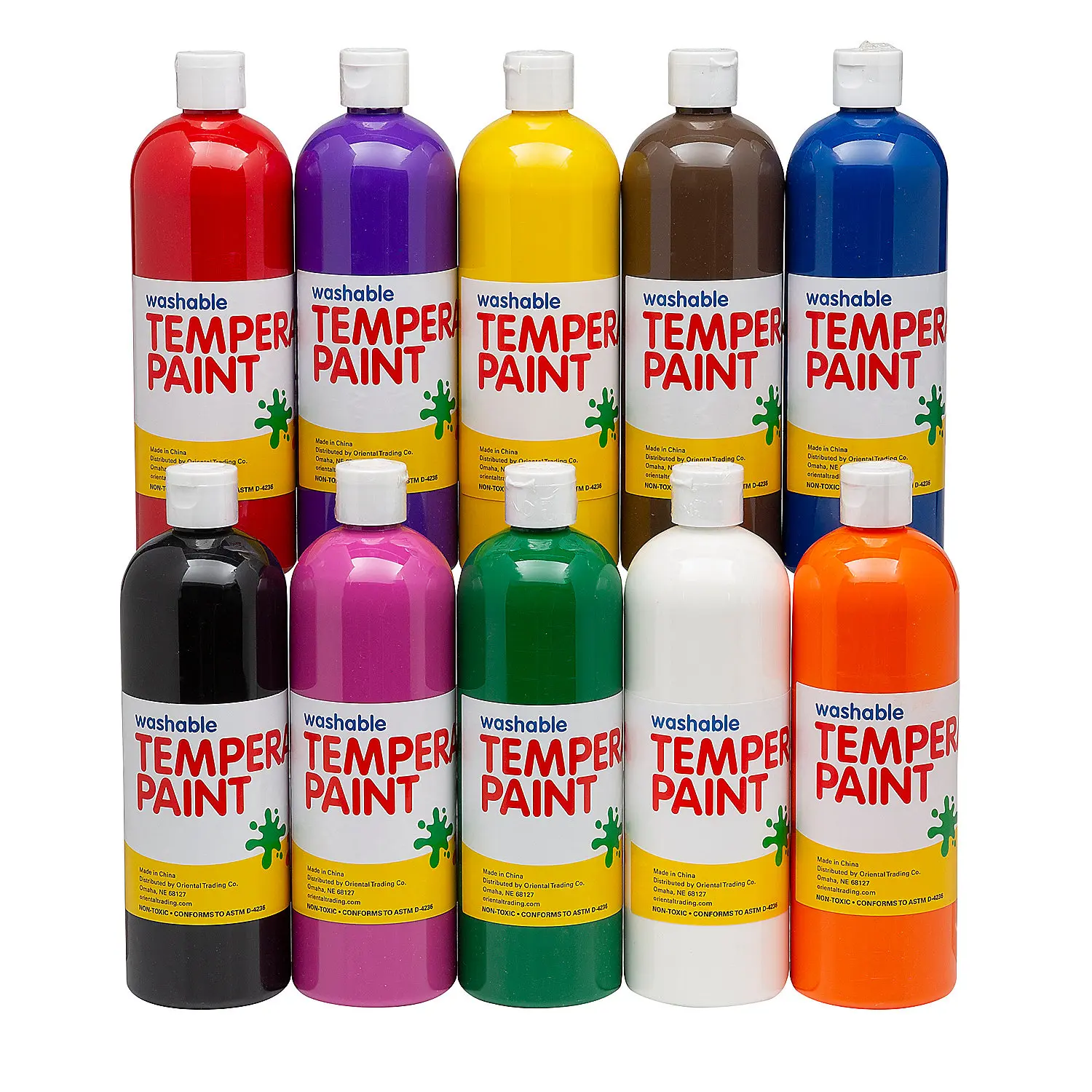10-Pc Bulk Washable Classic Assorted Tempera Paint Set, 16 oz Crafting Supplies - Art Kits for DIY Painting Projects