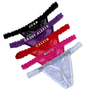 Custom Thong with Silver Letters – Personalized Lace String Panties for Women, Custom Name Thong, Breathable Lingerie Gift