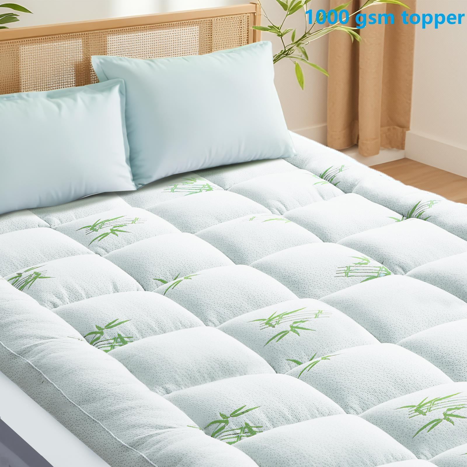 Mattress Topper - Thick 1000 GSM & 500 GSM Bamboo Cooling- Viscose Naturally Cooling Pillow Top Mattress Pad Breathable Fluffy Soft Mattress pad