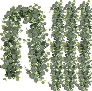N&T NIETING 4 Pack 6FT Artificial Eucalyptus Leaf Garland – Faux Greenery Vines for Home, Wedding, Party, Mantle & Table Decoration