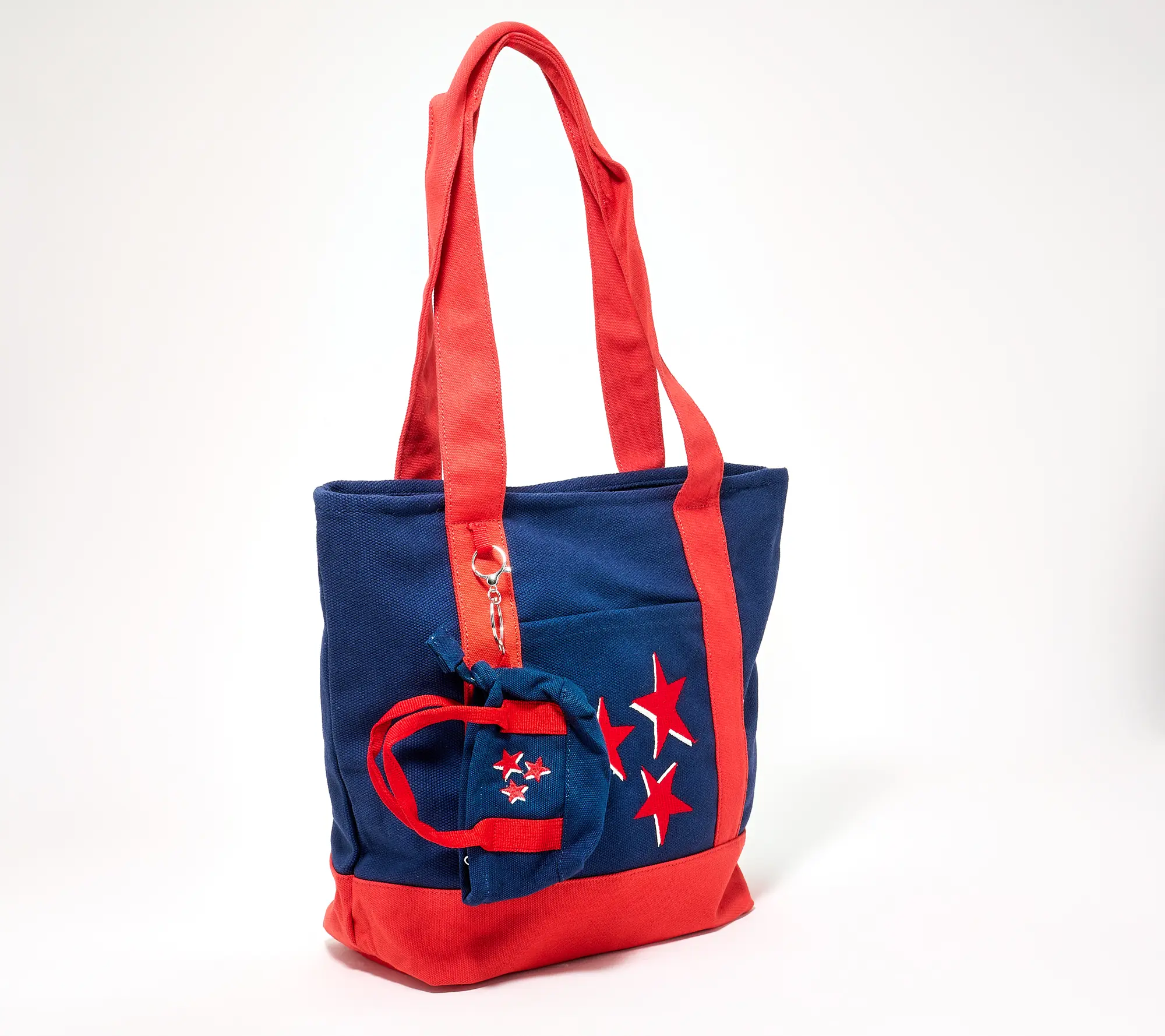 Denim & Co. Embroidered Canvas Tote with Bag Charm