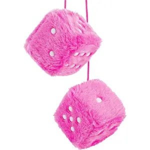Fuzzy Dice for Car Mirror, Pair of Retro 2.75” Fuzzy Dice for Rear View Mirror with White Dots for Car Interior Hanging Ornament Decoration (Pink)