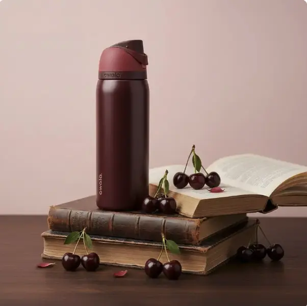 Owala FreeSip Black Cherry 24oz 32oz Insulated Stainless Steel Water Bottle, Dark Burgundy Pink Colorway, Leak Proof Lid with Built-In Straw, Reusable Sports Gym Travel School Office Hydration Bottle, Trendy Everyday Bottle Gift for Women