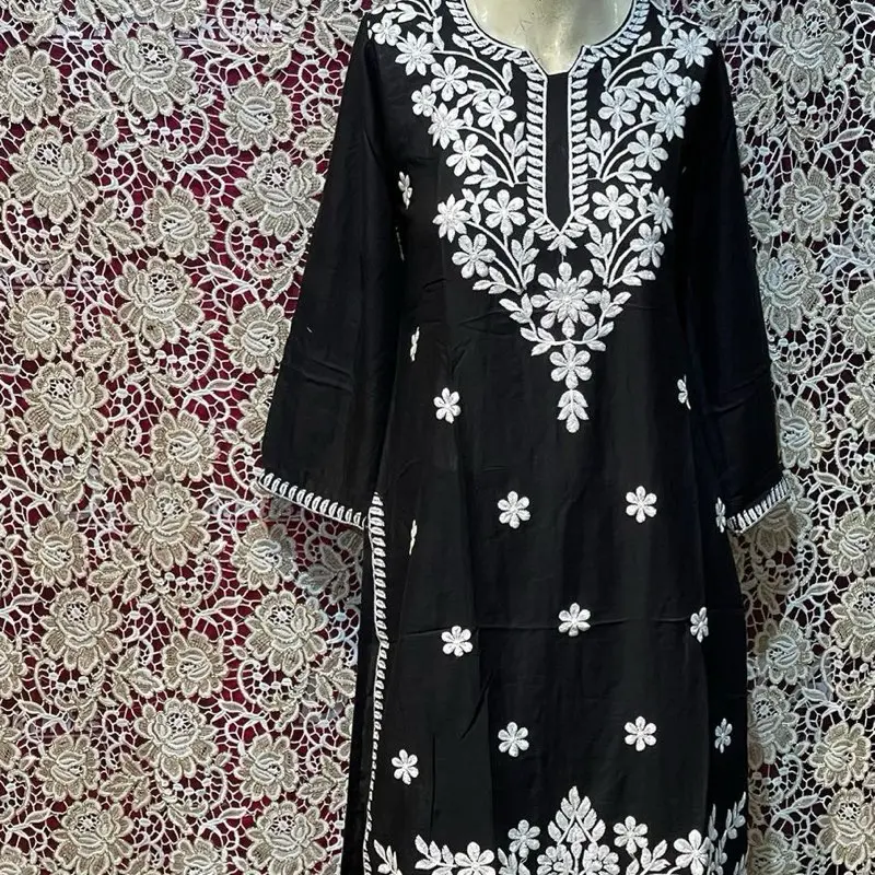 Sharara & Kurti Set 2-Piece Cotton Embroidery Chikankari Suit for Women Casual Wear