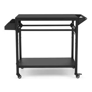 2-Shelf Outdoor Grill Table, Grill Cart Outdoor with Wheels, Pizza Oven Table and Food Prep Table, Blackstone Table with Propane Tank Hook, Grill Stand for Griddle for Outside BBQ