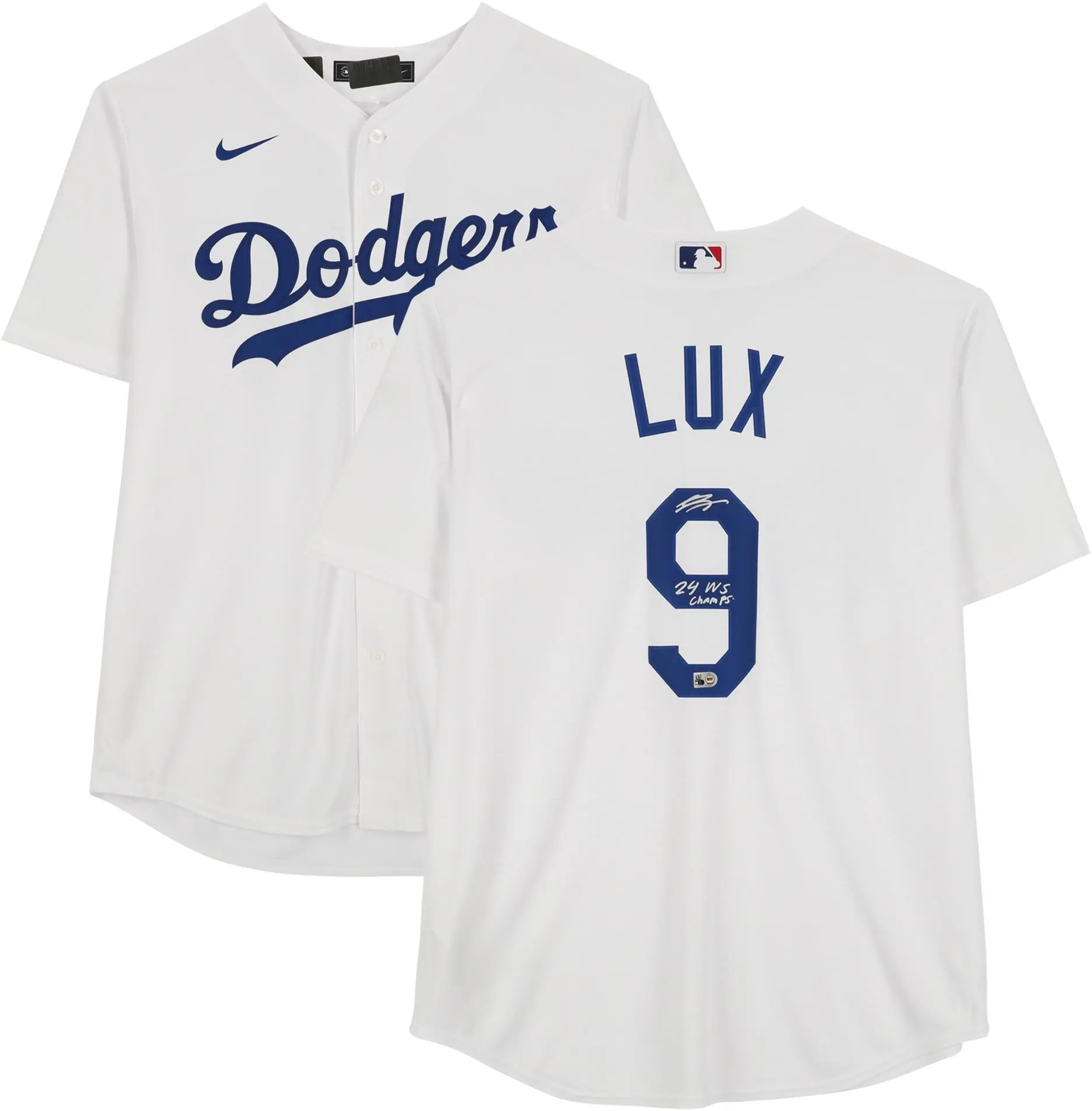 Gavin Lux Los Angeles Dodgers Autographed White Nike Replica Jersey with "24 WS Champs" Inscription - Fanatics Authentic Certified
