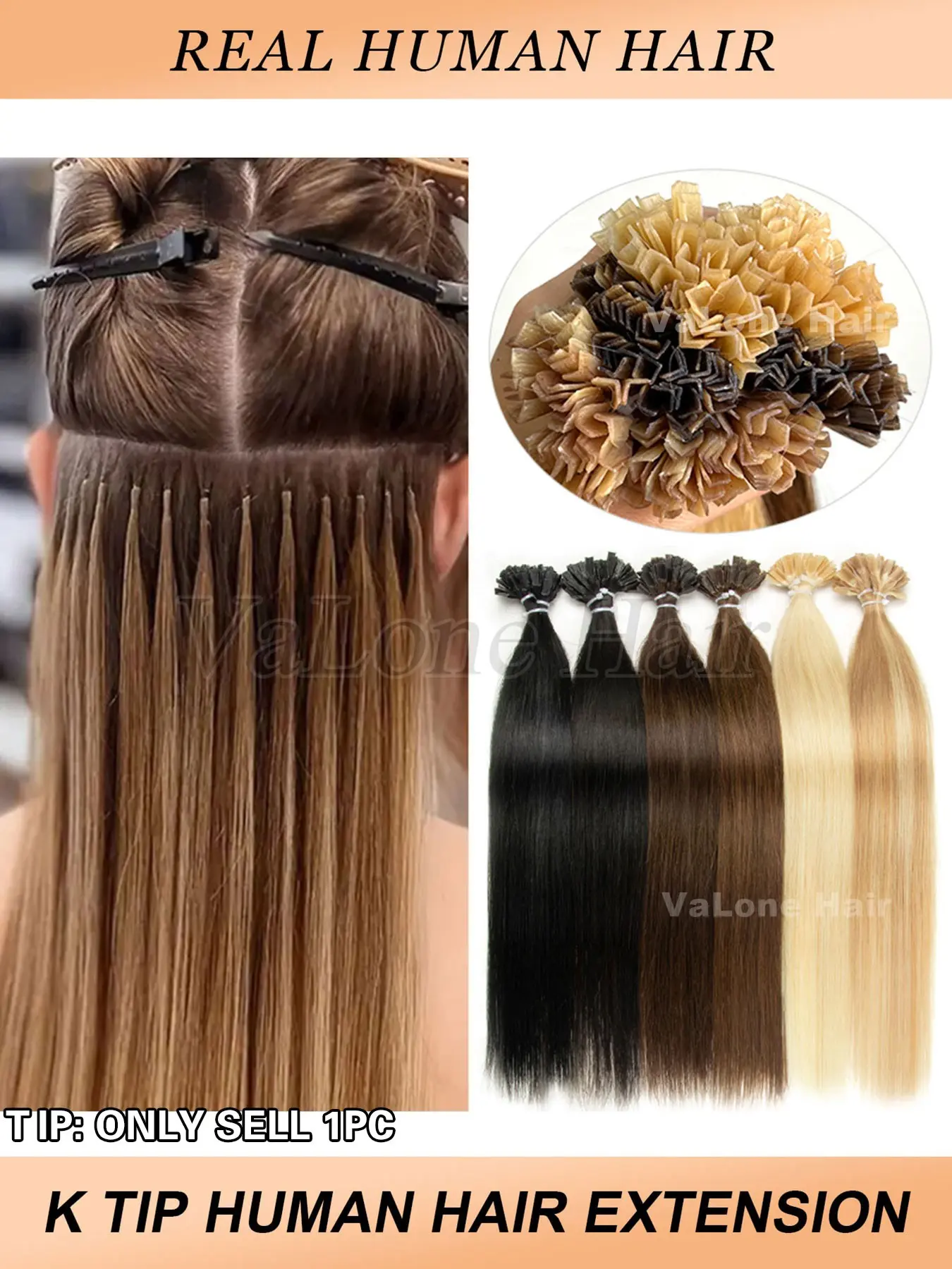 Keratin K Tip & V Tip Hot Fusion Technology Human Hair Extensions for Women, Premium Remy Hair, Remy Hair Quality, Perfect Match, 50pcs Per Pack, 30 Grams, Suitable for Various Hairstyles, Extensive Use