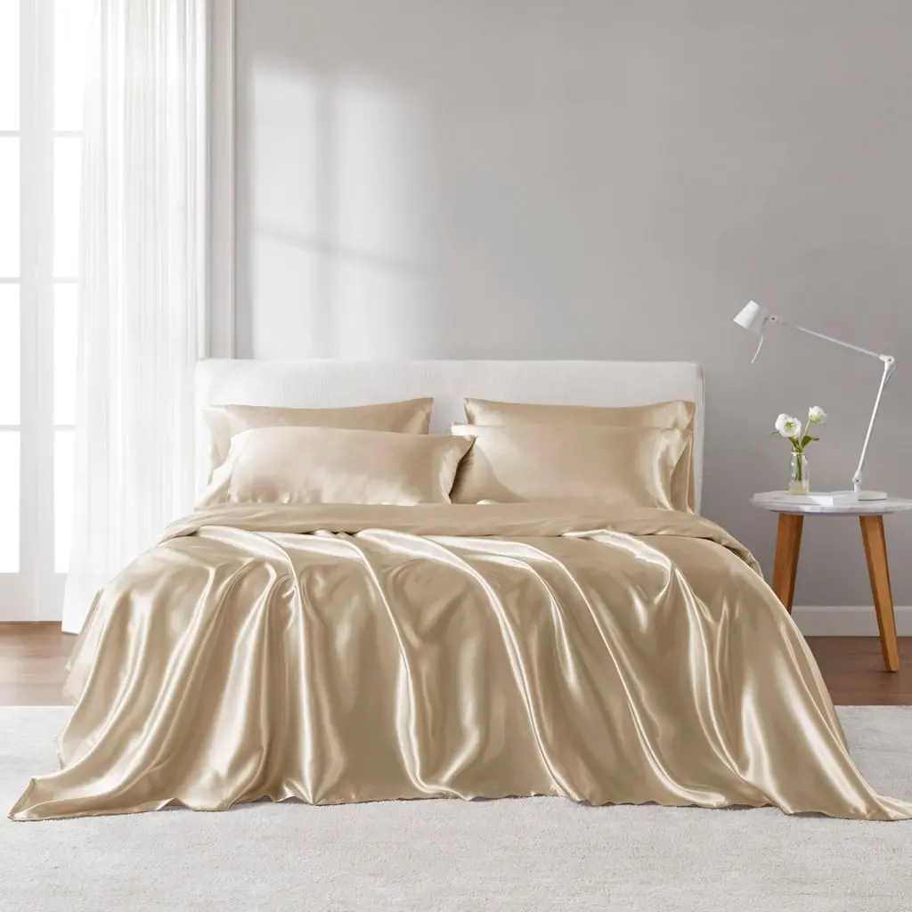 360 Stand Full Size Polyester Satin Sheet Set - Oeko-Tex Safe, 81x96x0.13 in Smooth Weave Luxury Soft Bedding Linens, Champagne Bedding Sets, Soft Bedding Sets