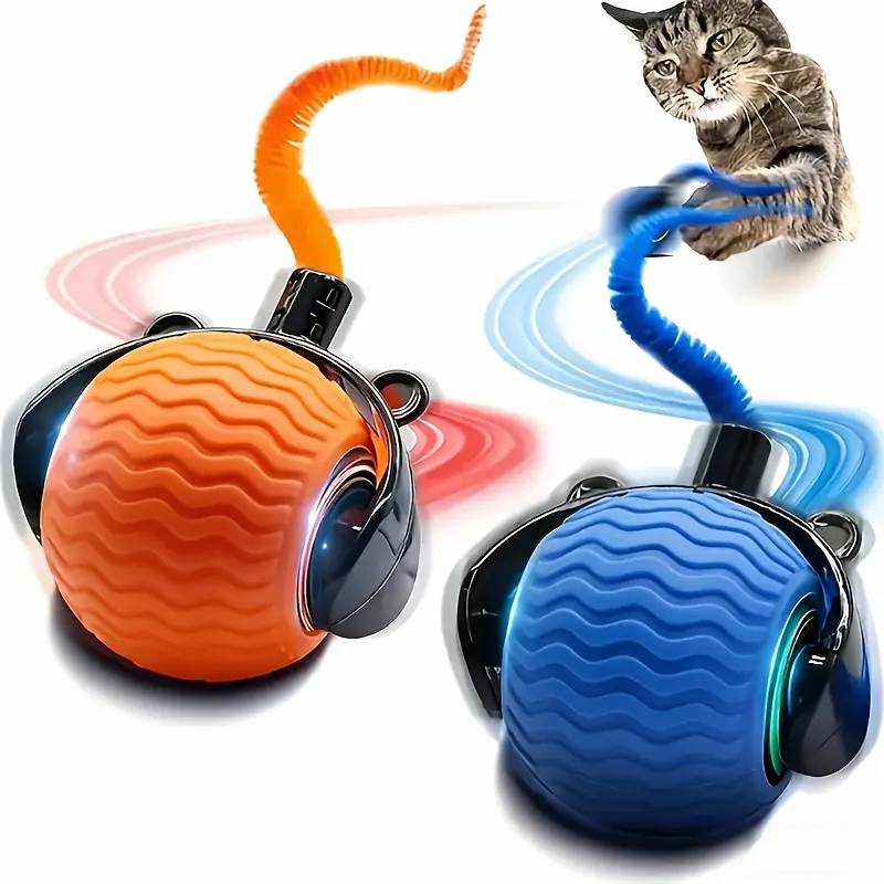 Automatic Rolling Toy with Tail - Interactive Moving Ball Suitable for Indoor Cats, 360° Rolling Robot Ball with Dual-Speed Adjustment, Durable Plastic Entertainment for Bored Adult Indoor Cats, Automatic Moving Pet Ball for all Breeds
