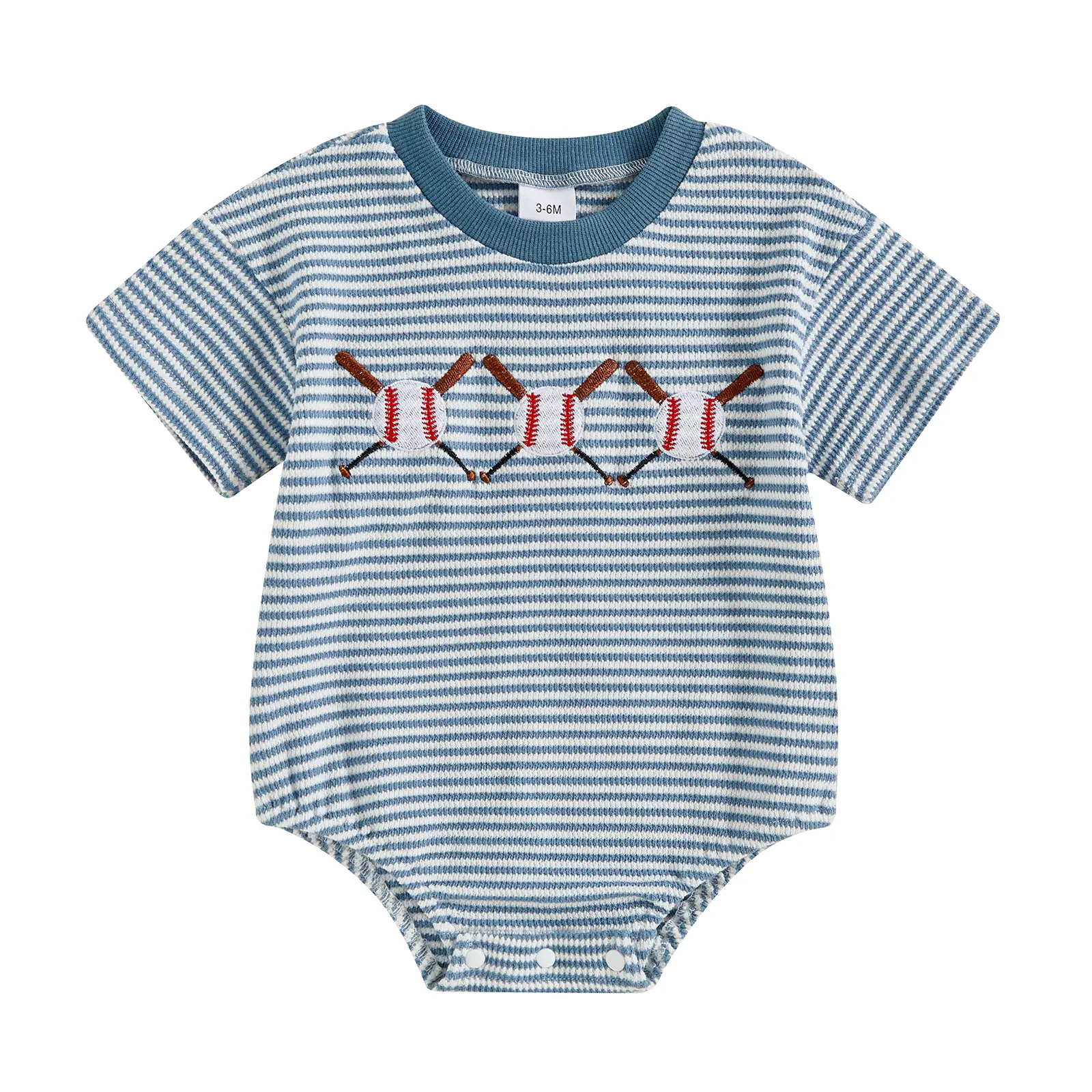 Infant Baby Boys Baseball Romper Short Sleeve Embroidery Waffle Knit Jumpsuit Bodysuit Summer Clothes