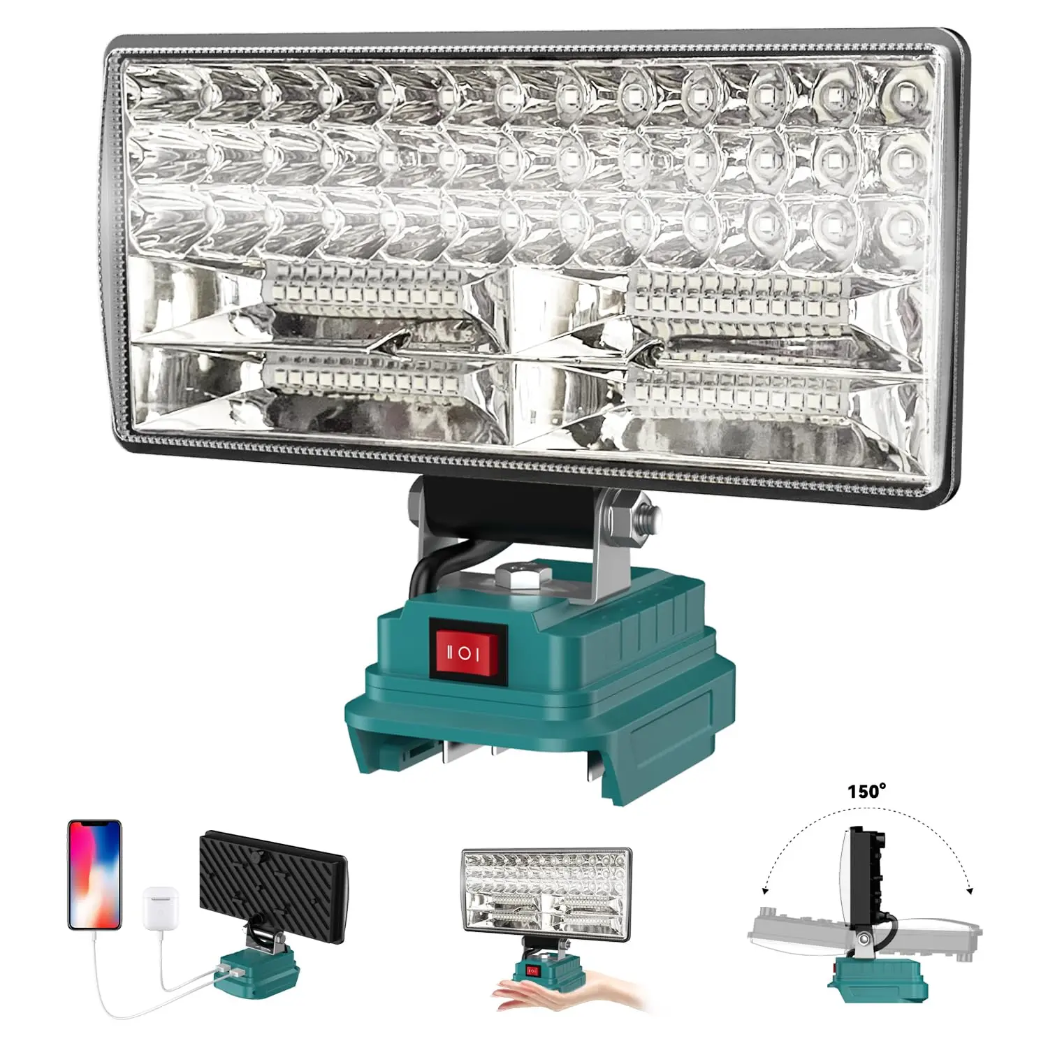 8 Inch Wireless LED Work Light for Makita 18v Battery, Adjustable Beam, 90w Power, USB Charging Port, Portable Flashlight