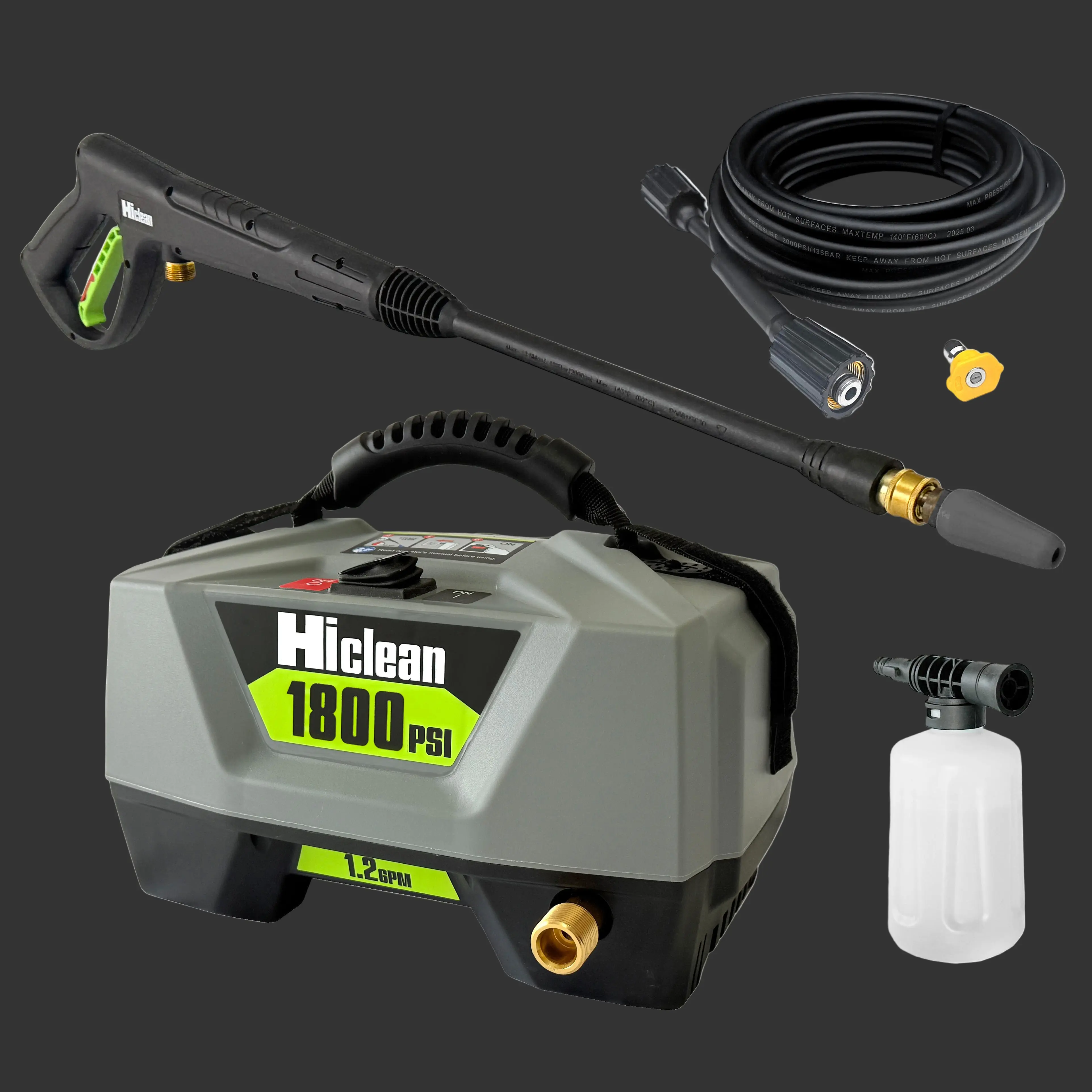 Hiclean 1800 PSI  Electric Pressure Washer, Compact Small Power Washer for Cars, Driveways, and Patios