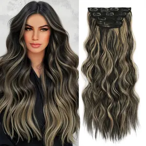 Clip in Hair Extensions, 24 Inches 4 PCS Synthetic Hair Extensions Fiber Double Weft Hair for Women Soft Natural Clip in Hair Extensions, 24 Inches 4 PCS Synthetic Hair Extensions Fiber Double Weft Hair for Women Soft Natural