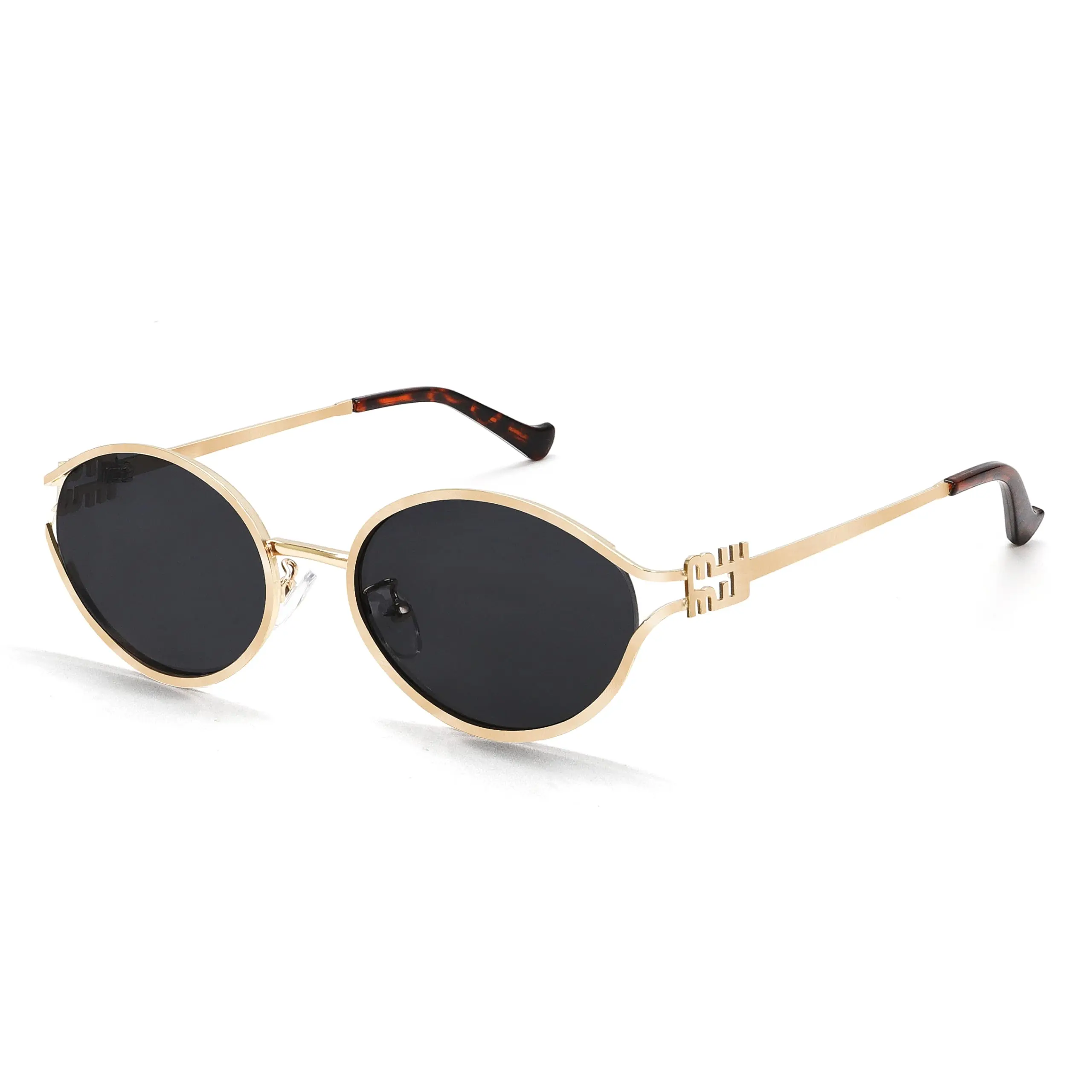 Retro Oval Sunglasses for Women - Small Gold Frame with Bold Lines, Trendy Gradient Lenses, Lightweight, Integrated Pads, Outfits & Accessories for Women, Travel-Ready Eyewear
