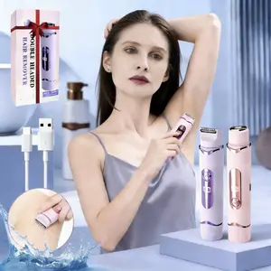 Women Electric Hair Remover 2 in 1 Trimmer, USB Rechargeable Waterproof Hair Removal Tool for Face Underarm Leg, Perfect Valentine's Gift