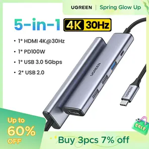 UGREEN USB C Hub 5 in 1 Multiport Adapter Revodok 105 4K HDMI, 100W Power Delivery, 3 USB-A Data Ports, USB C Dongle for MacBook Pro/Air, iPad Pro, iMac, iPhone 16 Pro/Pro Max, XPS, Thinkpad（HDMI Cable Not Included),TikTokShopSpringGlowUp,Greenish