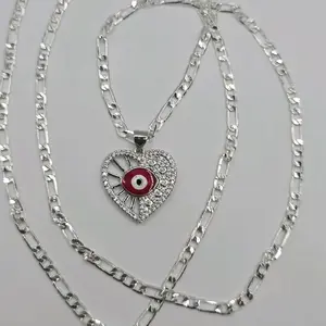 HEART with eye Turkish red color  fashion figaro style silver plated