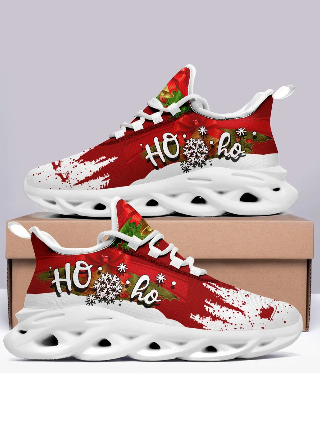 Men's Christmas Themed Graphic Print Sneakers, 2024 New Style Casual Sporty Breathable Comfortable Sneakers, Male All-match Round Toe Shoes for Daily Wear