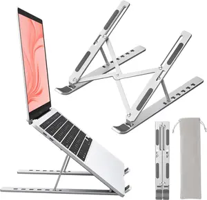 [New Deal] Aluminum Metal Laptop Stand for Desk, Portable Foldable Adjustable Notebook Holder with 10-15.6 Inch Laptops, iPad, Silver