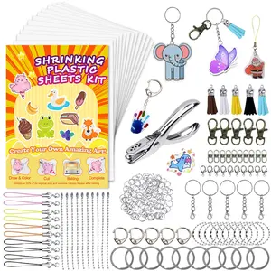 223PCS Premium All-in-One Shrinky Dink Keychain Kit, 12PCS Heat Shrink Plastic Sheets with Hole Punch, Tassels, Lobster Clasps, Jump Rings and Key Rings, DIY Handprint Ornaments & Handmade Keychains, Craft Supplies for Kids Teens Adults, Ideal Gifts for M