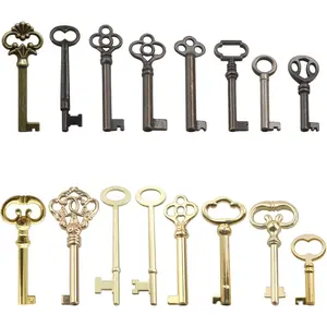 16pcs Universal Vintage Hollow Barrel Skeleton Key Set Replacement for Antique Dresser Jewelry Box Chinese Cabinet Vintage Furniture Old Cabinets and Doors