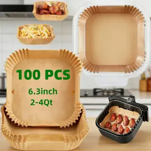 Kitchen Must-Have, 100 Pcs 6.3" Square Disposable Air Fryer Bakeware Baking Liners, Home Baking Supplies, Non-Stick Waterproof Oilproof, Food Grade Parchment Paper, Oven Microwave Safe