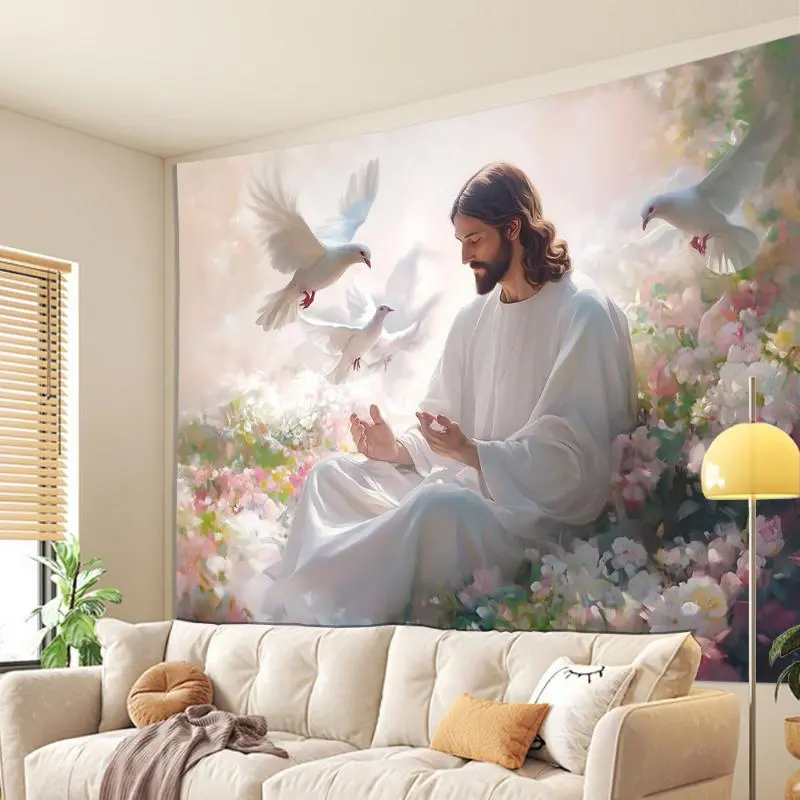 1pc Glam Patterned Synthetic Jesus in Garden Polyester Tapestry - 85 G/㎡ per sq ft Lightweight, No Feathers, Electricity-Free, Versatile Indoor-Outdoor Home Decor, Unique Gift Idea