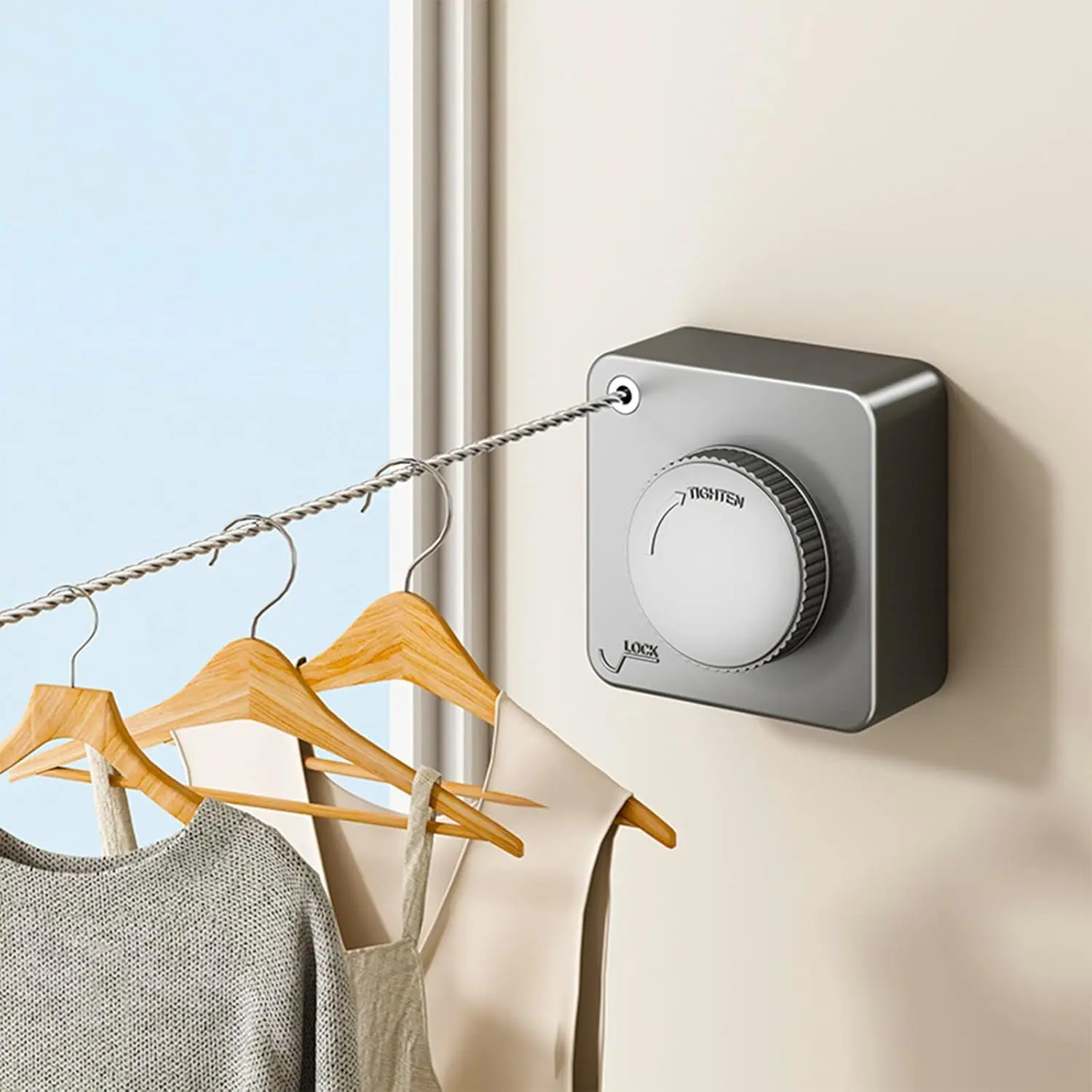 15.7 Ft-Retractable Clothesline Indoor & Outdoor – 15.7 Ft Non-Sagging Heavy-Duty Stainless Steel Clothes Line for Apartments, Bathrooms, Balconies & RV Walls, Space-Saving Laundry Line