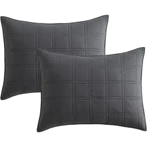 Quilted Pillow Shams Standard Size, Charcoal Pre-Washed 2 Pack 20" x 26" Cozy Pillowcases, Breathable Stitching Pillow Cases Cover Decorative for Bed in Geometric