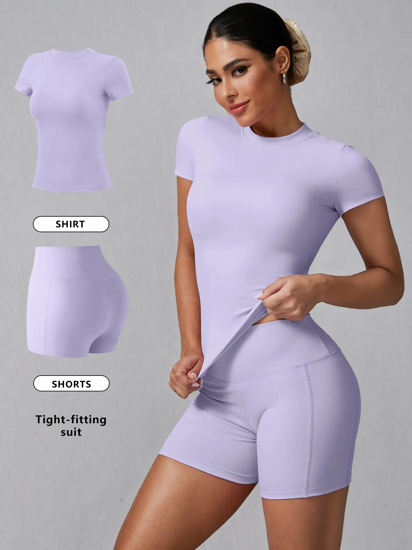 Women's Basic Solid Tee & High Waist Shorts Loungewear, Casual Comfy Round Neck Short Sleeve T-Shirt & Skinny Shorts PJ Set, Ladies Sleepwear for Summer, Pajama, Casual Fitted Sleepwear