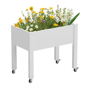 Raised Garden Bed with Wheels, Elevated Outdoor Resin Planter Box with Drainage for Vegetables, Flowers & Herbs