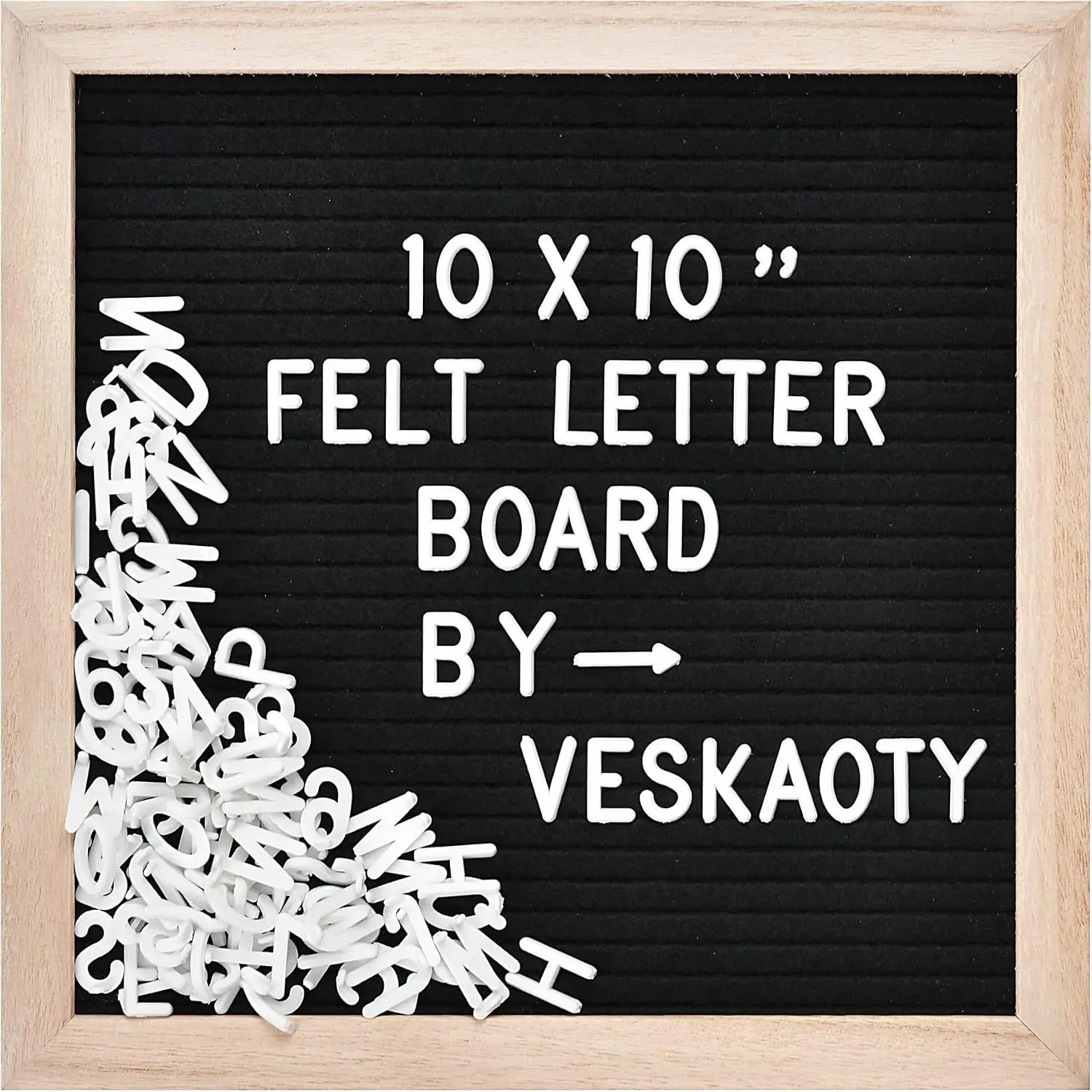 Felt letter board with 294 letters, numbers, and symbols - 10 x 10inch interchangeable message board, equipped with a wooden frame and wall hanging hook, black and wood color