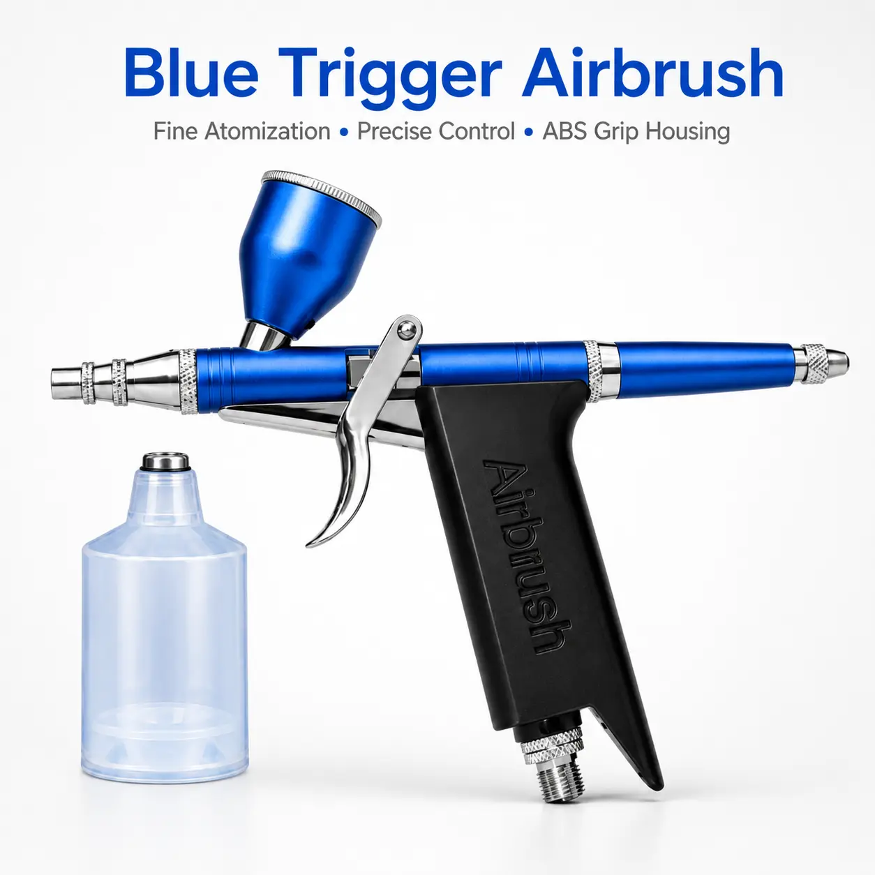 Blue Trigger Metal Airbrush Kit with ABS Blue Top Gravity Feed Cup, Plastic Replacement Cup, Fine Atomization Airbrush Pen for Model Painting, DIY Crafts