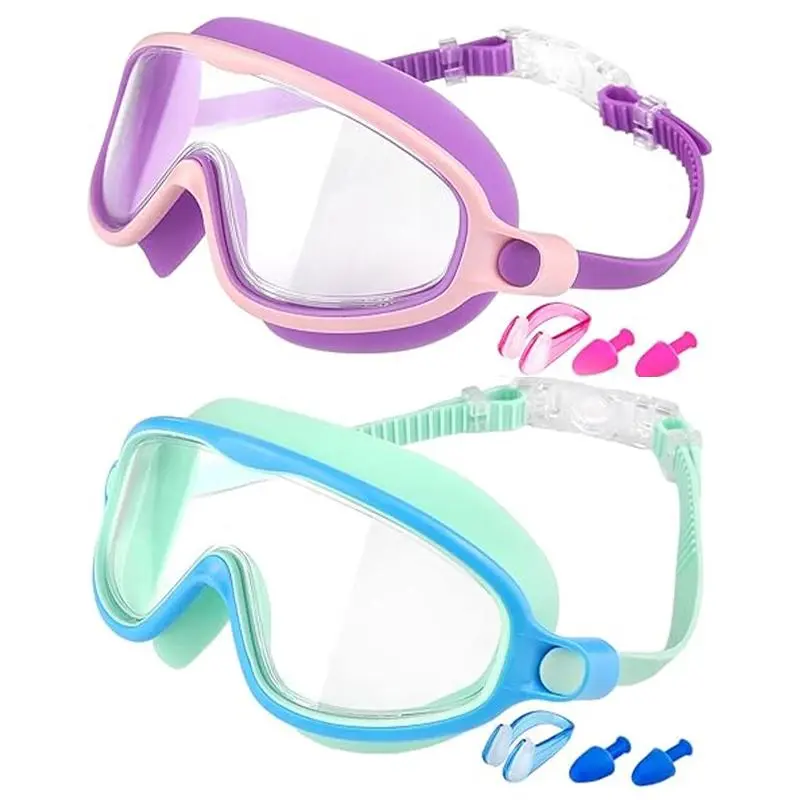 Kids Swim Goggles Set, 2pcs Large Frame Design Swim Goggles, Anti-fog Feature Ensures Clear Vision for Pools and Beaches, Swim Kit, Diving Swimming Goggles, Water Goggles, Swim Glasses, Outdoor Swimming Goggles, Swimming Accessories